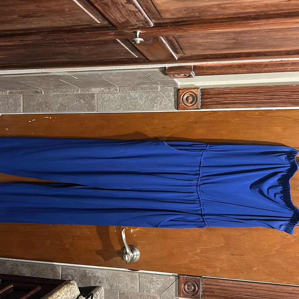 Royal blue detachable straps Jennifer Lopez jumpsuit